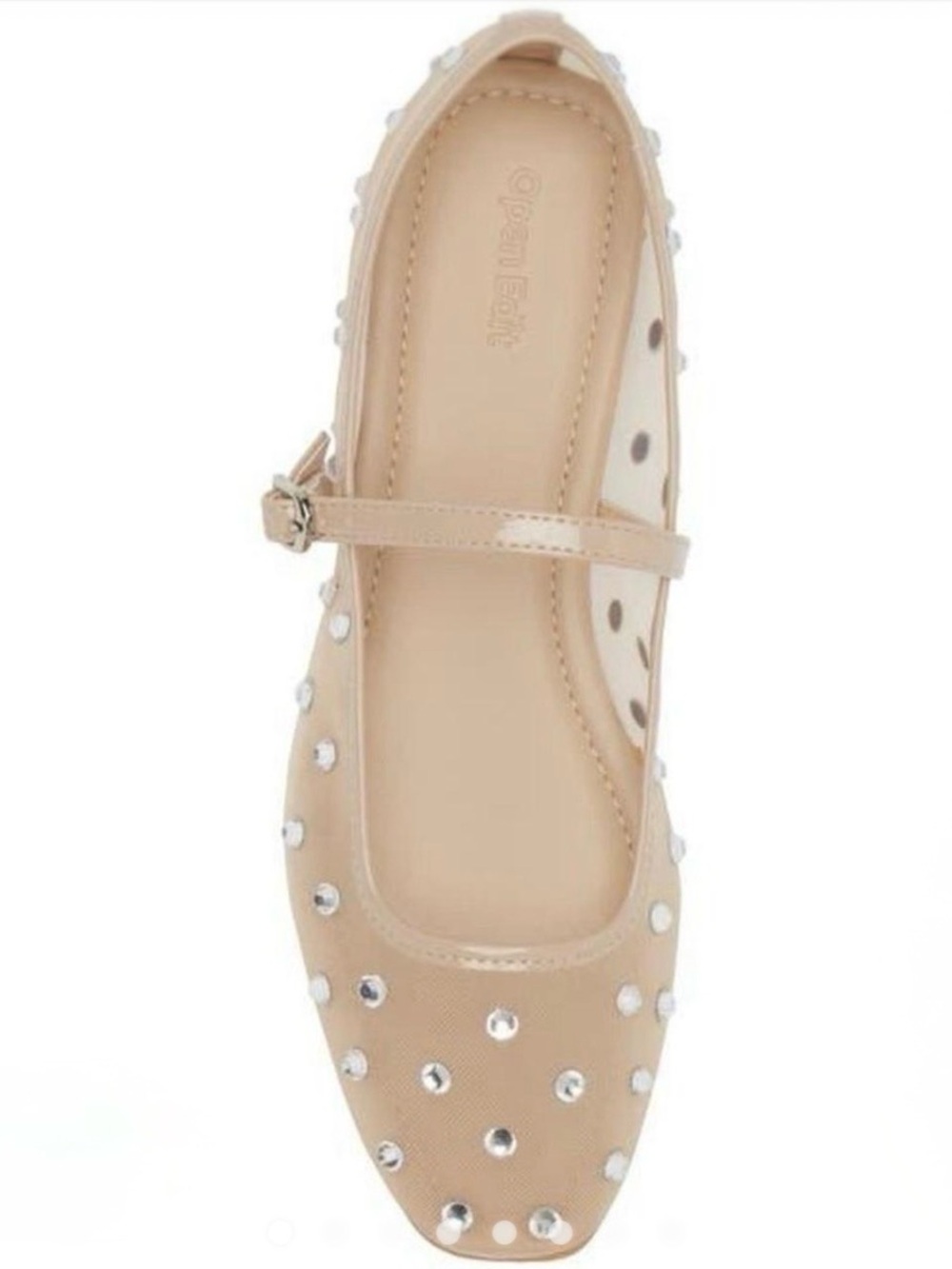 Open Edit Desi Mary Jane Flat | Beige Sand Rhinestone | Size 7
